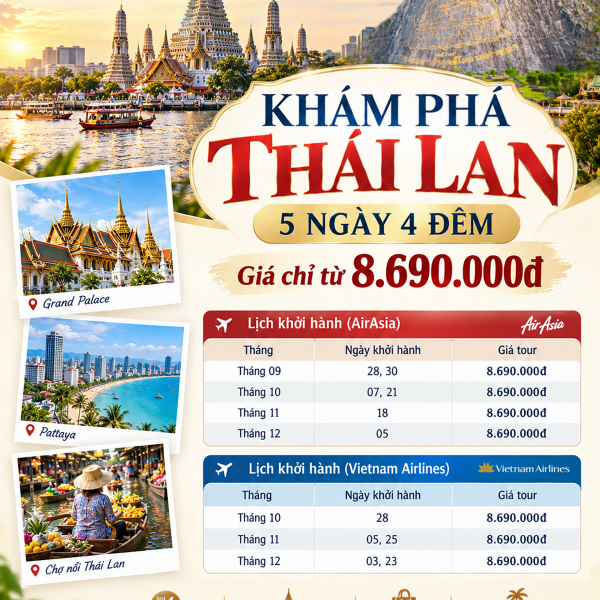 Lịch Trình Tour Thái Lan 5 Ngày 4 Đêm Trọn Gói Từ Đà Nẵng Mới Nhất 2026